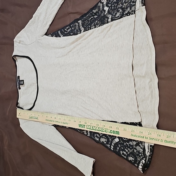 WHBM‎ Oatmeal/Black Lace Mesh Round Neck Top Tunic Pullover Blouse Size XXS - Picture 5 of 8